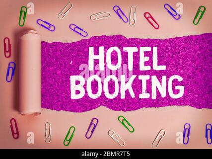 Text sign showing Hotel Booking. Business photo text Online Reservations Presidential Suite De Luxe Hospitality Stock Photo