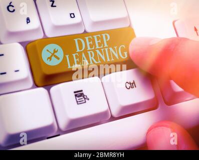 Text sign showing Deep Learning. Business photo text Hierarchical Abstractions Artificial Intelligence Algorithm Stock Photo