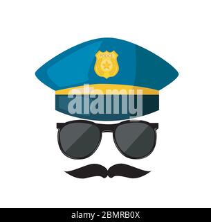 Cartoon police hat, sunglas  and gold badge vector Stock Vector