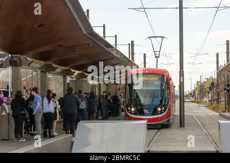 Canberra, Australia – July 3rd 2019: Canberran light rail vehicle stopped in the city Stock Photo
