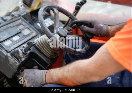 Joystick of steering of construction loader machine Stock Photo - Alamy