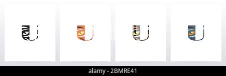 Tiger Eye Inside Letter Logo Design U Stock Vector