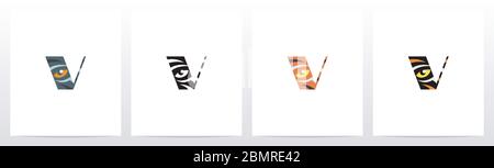 Tiger Eye Inside Letter Logo Design V Stock Vector