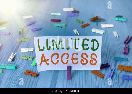 Conceptual hand writing showing Limited Access. Concept meaning Having access restricted to a quite small number of points Stock Photo