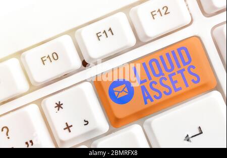 Conceptual hand writing showing Liquid Assets. Concept meaning Cash and Bank Balances Market Liquidity Deferred Stock Stock Photo