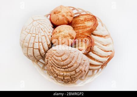 Mexican Sweet bread assorted in Mexico, traditional breakfast bakery Stock Photo