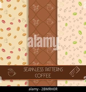 Collection of elegant classic seamless patterns. Coffee theme. Unique seamless patterns for cafes, websites, scrapbook projects, wallpapers, textile a Stock Vector