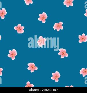 Peach Blossom Seamless on Indigo Blue Background Vector Illustration Stock Vector