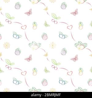 Vector seamless pattern with hand drawn berries. Unique and elegant background for jam labels, digital scrapbook, farm or clean eating website wallpap Stock Vector