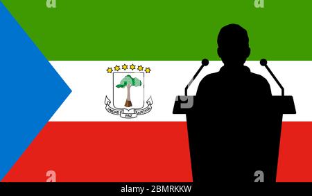 Orator Speaking From Tribune Equatorial Guinea Flag Background. Public Speaker Speech In Equatorial Guinea. Businessman Presentation Conference Concep Stock Vector
