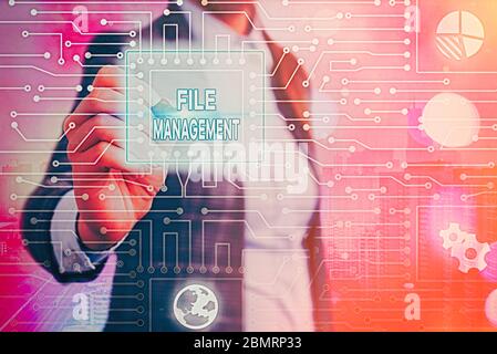 Handwriting text writing File Management. Conceptual photo computer program that provides user interface to manage data Stock Photo