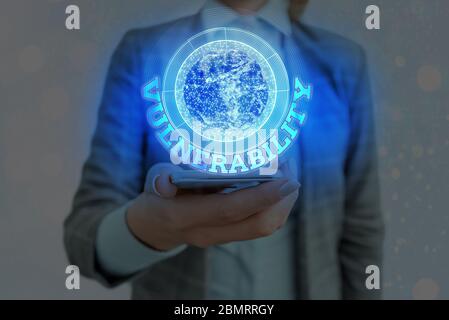 Text sign showing Vulnerability. Business photo showcasing State of being exposed to the possibility of being attacked Elements of this image furnishe Stock Photo