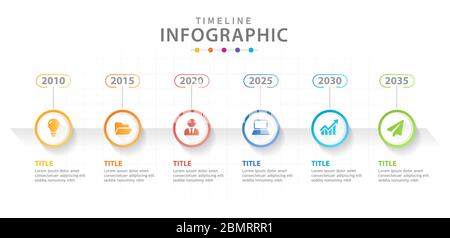 Infographic template 6 Steps Modern Timeline diagram with circles. Stock Vector