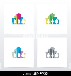 Trees With Colorful Building As The Background Logo Design Stock Vector