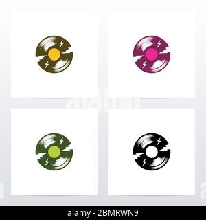 Vinyl Record With Thunder Logo Design Stock Vector