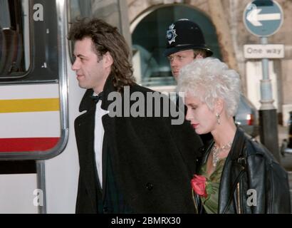 LONDON, UK. May 2, 1988: Sir Bob Geldof & wife Paula Yates attend a gala charity performance of 'Back With A Vengeance' at the Strand Theatre, London.  File photo © Paul Smith/Featureflash Stock Photo