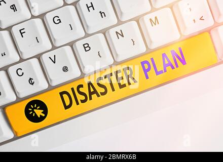 Handwriting text writing Disaster Plan. Conceptual photo Respond to Emergency Preparedness Survival and First Aid Kit Stock Photo