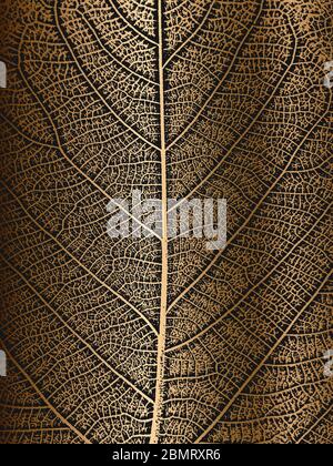 Distress tree leaves, leaflet texture on golden background. Black and white grunge background. EPS8 vector illustration. Stock Vector