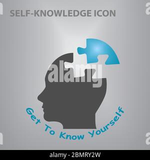 Silhouette of puzzle head of man showing Get To Know Yourself concept vector. Stock Vector