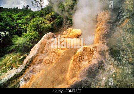 A close up view of steam escaping from a thermal vent in New Zealand's Orakie Korako geothermal area. Stock Photo