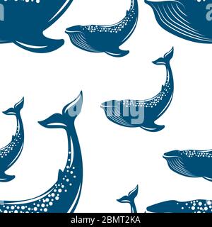 Whale. Vector illustration, flat style. Seamless pattern Stock Vector