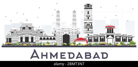 Ahmedabad India City Skyline with Color Buildings Isolated on White. Vector Illustration. Stock Vector