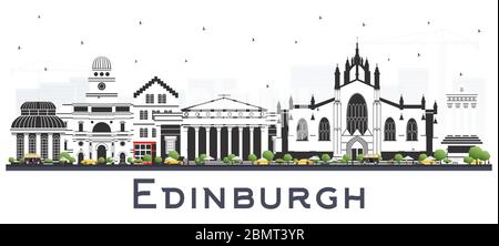 Edinburgh Scotland City Skyline with Color Buildings Isolated on White. Vector Illustration. Stock Vector