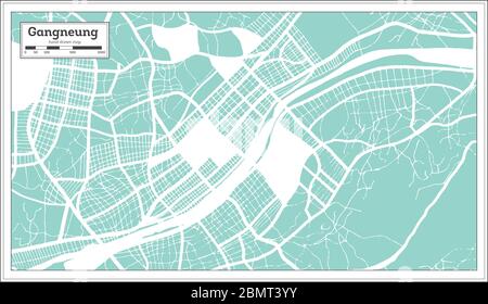 Gangneung South Korea City Map in Retro Style. Outline Map. Vector Illustration. Stock Vector