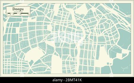 Daegu South Korea City Map in Retro Style. Outline Map. Vector Illustration. Stock Vector