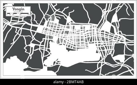 Yongin South Korea City Map in Retro Style. Outline Map. Vector Illustration. Stock Vector