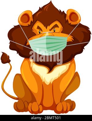 Lion cartoon charater wearing mask illustration Stock Vector