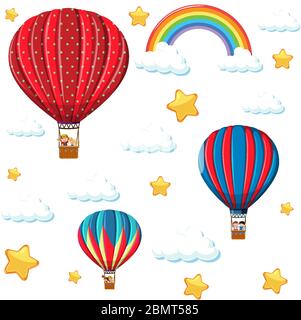 Seamless colorful balloon with rainbow and star pattern illustration Stock Vector