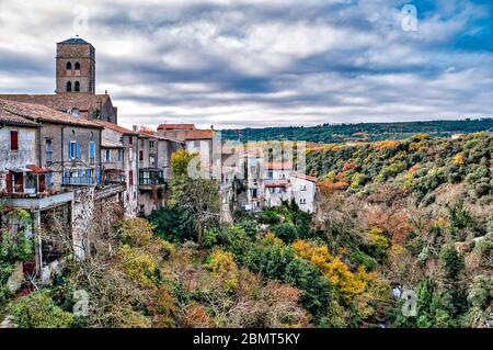 General view of Montolieu from the bridge, Aude, Languedoc-Roussillon, France Stock Photo