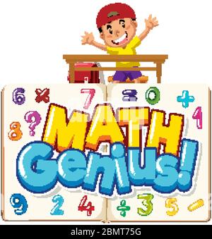 Font design for word math genius with boy and numbers illustration Stock Vector