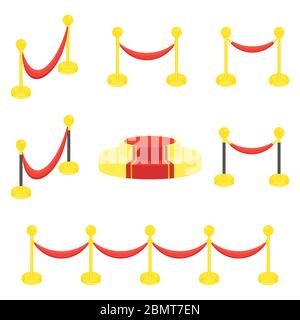 Fence posts with rope for red carpet of honor. Stock Vector