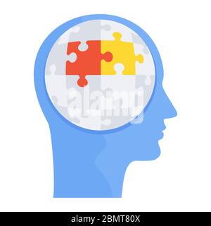 Logical thinking. Human head with puzzles inside. Stock Vector