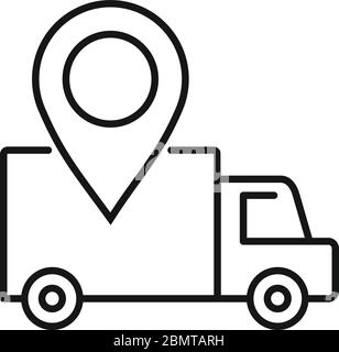 Relocation gps pin truck icon. Outline relocation gps pin truck vector icon for web design isolated on white background Stock Vector