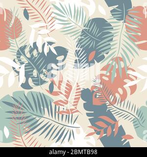 Vector seamless tropical leaves pattern Stock Vector