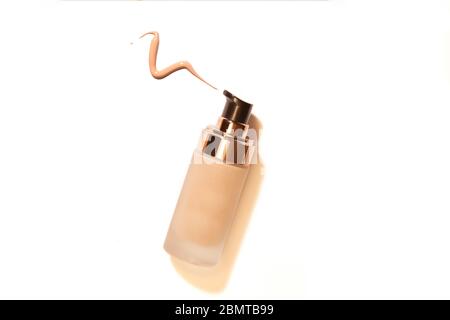 Container bottles for foundation or bb and cc cream.  Transparent glass bottle with dispenser. Template of packaging for cosmetic product with liquid Stock Photo