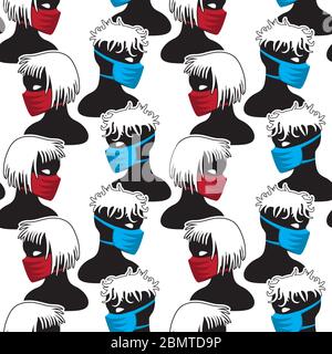 seamless pattern of medical virus face mask on white background. Vector image Stock Vector