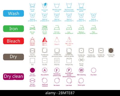 Laundry symbols icon set. Vector illustration, flat design. Stock Vector