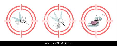Mosquitoes CHARACTER. Insect parasites. Vector illustration isolated on white background. Summer time.. Stock Vector