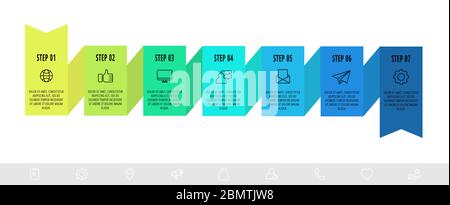 Vector infographics design template with seven labels. Modern ribbon concept. Origami style can be used for diagram, web, banner, workflow layout Stock Vector