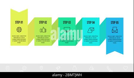 Vector infographics design template with 5 labels. Modern ribbon concept. Origami style can be used for business, banner, workflow layout, presentatio Stock Vector