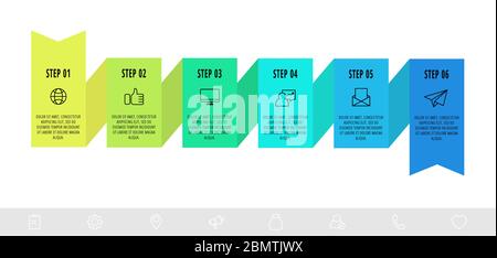 Vector infographics design template with 6 labels. Modern ribbon concept. Origami style can be used for diagram, business, web, banner, workflow layou Stock Vector