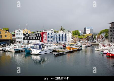 View of the harbour of Torshavn at the Faroe Islands. Stock Photo