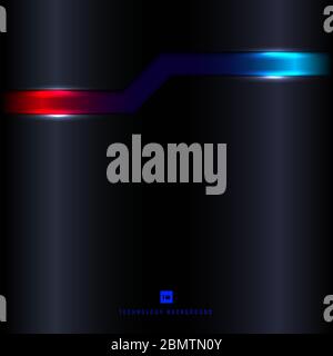 Abstract template dark blue geometric header with red lighting effect background and space for your text. Technology futuristic concept. Vector illust Stock Vector