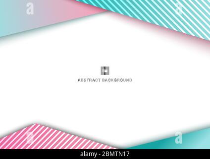 Abstract template geometric triangle blue and pink gradient color overlaping line pattern on white background.  You can use for artwork design, cover Stock Vector
