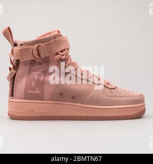 VIENNA AUSTRIA FEBRUARY 19 2018 Nike SF Air Force 1 Mid Suede pink sneaker on white background Stock Photo Alamy