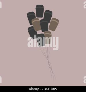 Coffee cups tied in a bouquet on a pink background. For design of posters and menus in coffee shops, postcards, prints on clothes, kitchen accessories Stock Vector